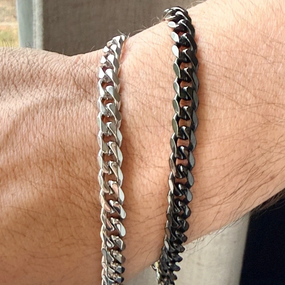 Titanium Cuban Link Chain Bracelet 7mm Waterproof Men’s Jewelry